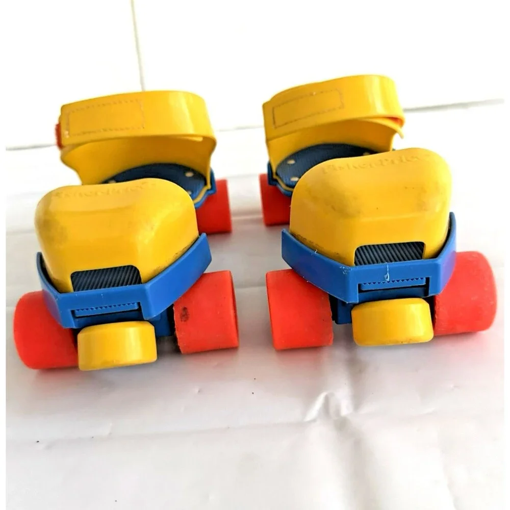 Vtg 80s Fisher Price 1-2-3 Grow With Me Roller Skates Adjustable Kids Yellow
